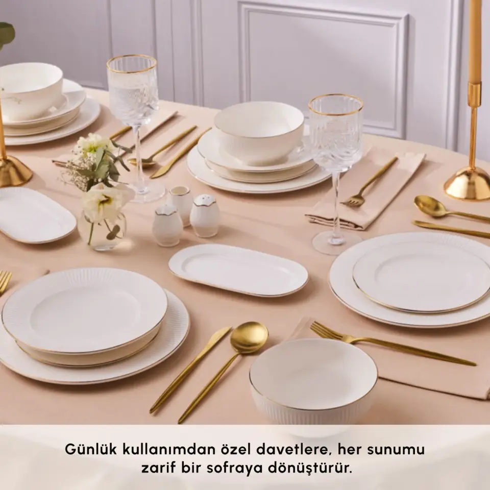 Karaca Elegance Bone Massimo 53 Parça 12 Kişilik Yemek Takımı Gold