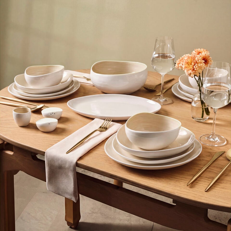 Karaca Earth Collection Rise 55 Parça 12 Kişilik Yemek Takımı Plus Krem