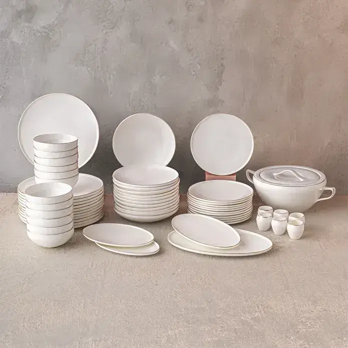 Emsan Freya Fine Bone 60 Parça 12 Kişilik Yuvarlak Yemek Takımı Gold